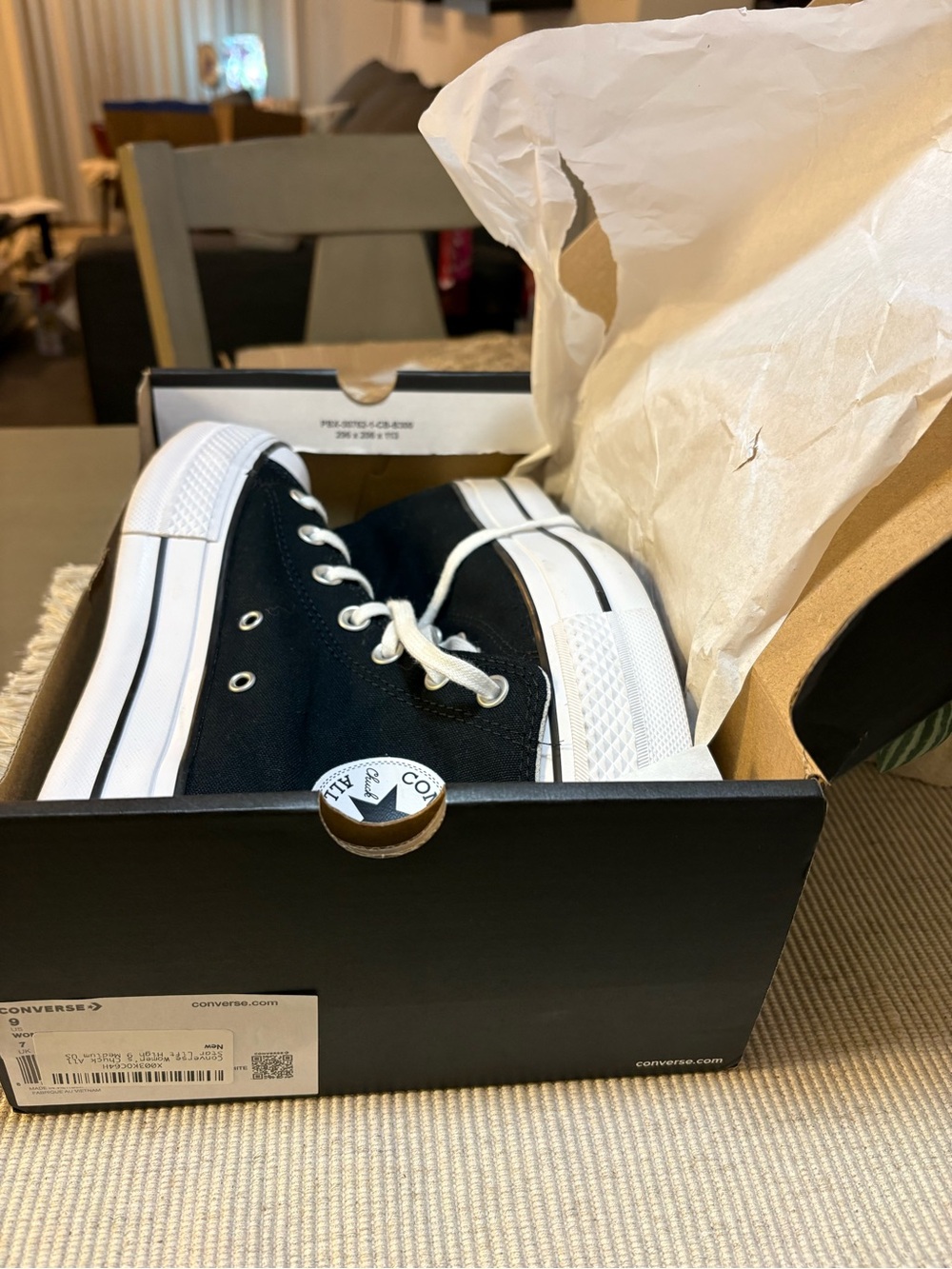 Converse Black & White Platform Chuck Taylor High Top Sneakers - Picture 2 of 4